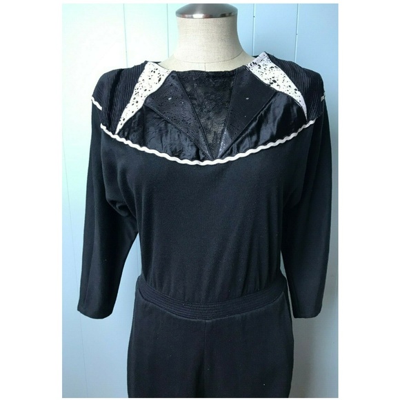 Vintage 90s Jumpsuit Romper Satin Trim Leather Lace M - Picture 1 of 3